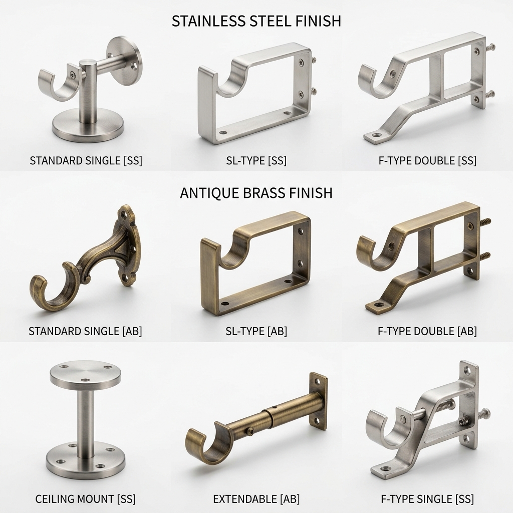 Curtain Brackets – SS, Antique, Crystal