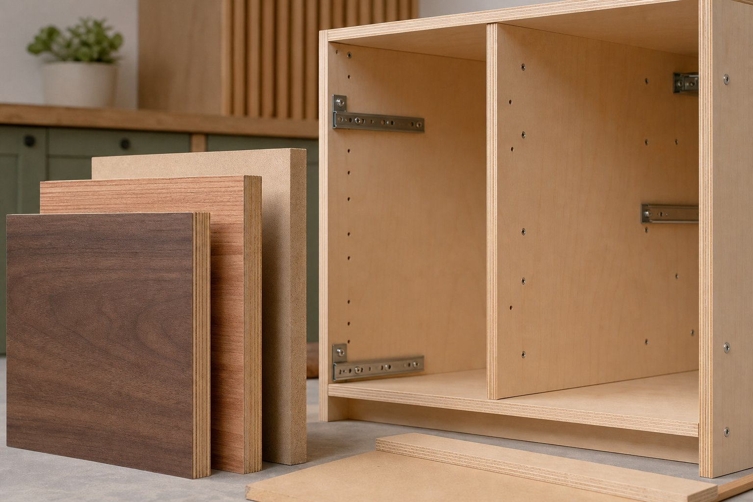 Kitchen-grade plywood and HDHMR board with cabinet carcass