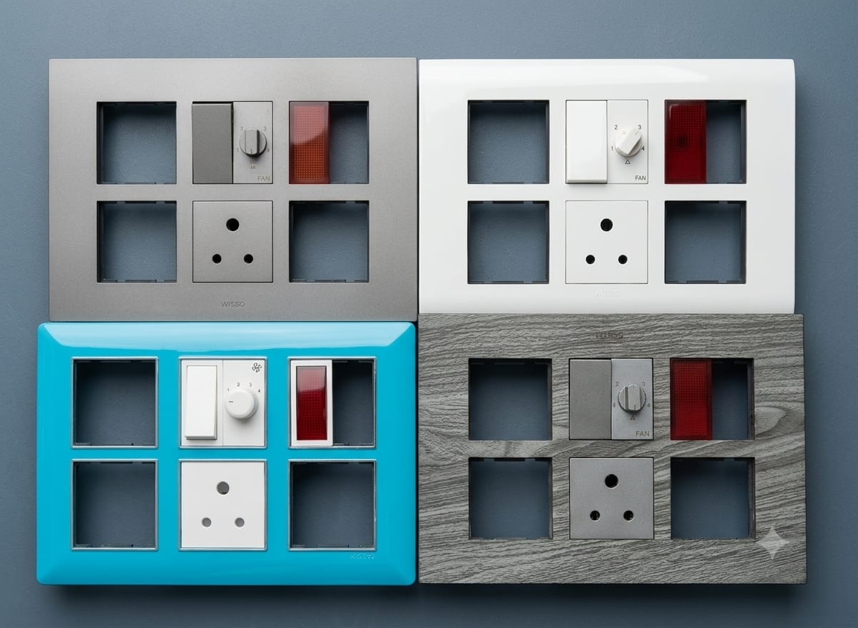 Designer modular switch plates in multiple finishes