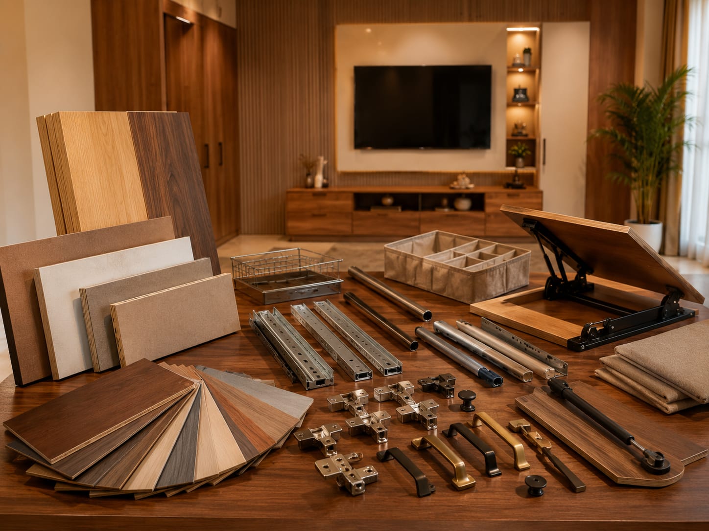 Modern wooden TV wall unit